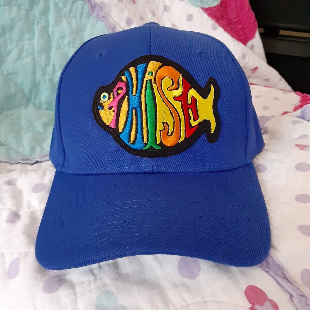 Blue Phish hat, Yellow Phish logo patch PERMANTLY STITCHED to hat